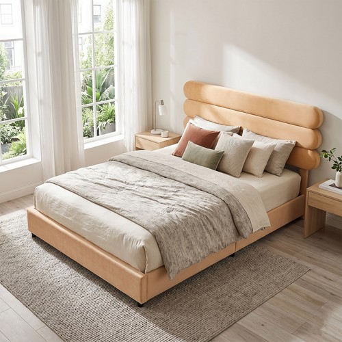 Velvet upholstered panel bed - velvet,
