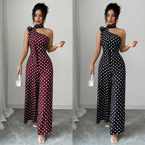 Women one shoulder polka - shoulder, dot