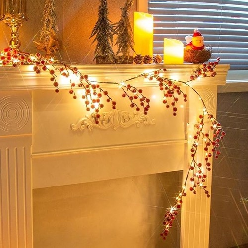 6ft red berry garland - garland, lights