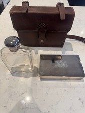Antique Harrods Ltd Leather Saddle Bag With Sandwich Box And Glass Flask