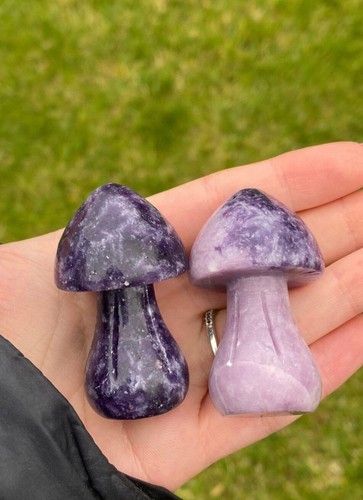 Lepidolite mushroom carving - mushroom,