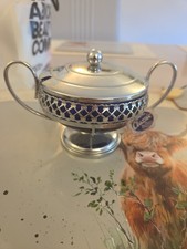 Vintage Blue Glass Sugar Bowl