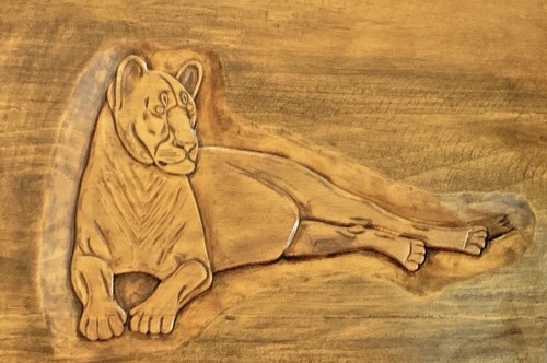 Lioness bas relief art - bas,