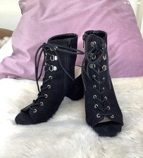 Black Suede Block Heel Lace Up
