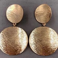 CLIP ON BIG EARRINGS large round drop circle texture disc dangle GOLD/SILVER PLT
