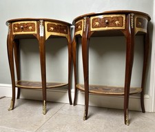 Pair Italian Ornate Baroque Style Side / Bedside Tables Drawers Cabinets 