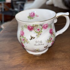 Small 90th Birthday Mug By Polly Anna Fine Bone China Pink Roses