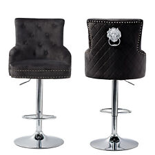 Luxury Velvet Bar Stool Gas Lift Chair with Lion Head Door Knocker & Tufted Back