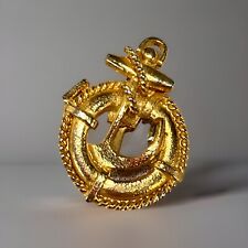 Vintage Gold Tone Small Anchor & Life Preserver Brooch Nautical Seaside Beach
