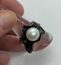 HONORA STERLING SILVER BLACK RHODIUM PLATED PEARL LEAF RING SIZE W JSCA127