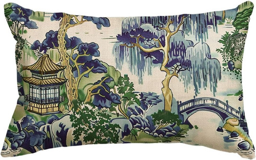 Chinoiserie blue trees - trees, house