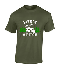LIFE'S A PITCH MENS T SHIRT CAMPING CAMPER VAN TENT OUTDOORS NATURE DESIGN TOP