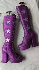 VINTAGE PLATFORM BOOTS 90S DOES 70S PURPLE GLITTER SILVER STAR GLAM ROCK DISCO 3
