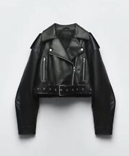 Black PU Faux Leather Biker Jacket Coat Boyfriend Oversized Cropped Zara Dupe