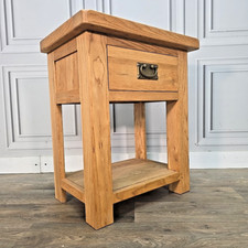 Single Rustic Table Solid Wood Oak Bedside End Lamp Cabinet With Drawer - Shelf