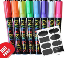 8 Liquid Chalk Pens Marker Reversible Neon Colours whiteboeard  Wipe Clean 6mm