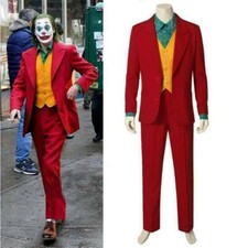Halloween Clown Fancy Dress Deluxe Men Joker Costume Suit Cosplay Mask Green Wig