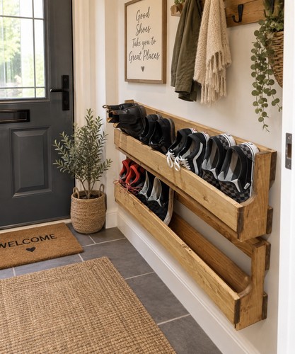 Wooden shoe rack wall - wooden,