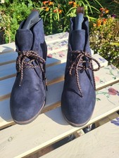 Marco Tozzi Navy Blue Faux Suede Lace Up Ankle Boots Size 40