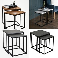 Nest of 2 Tables Modern Living Room Furniture Set Wooden Side Coffee Tables