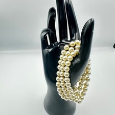 Vintage 3 Strand Faux Pearl Bracelet Gold Tone Clasp Bridal