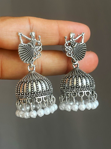 Silver tone metal jhumka - tone,