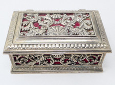 Antimony Rococo Revival Jewellery Trinket Box With Red Lined Interior
