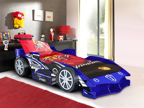 Kids blue race car bed - race,