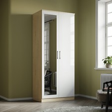 High Gloss 2/3 Door Wardrobe with Hanging Rails White&Oak Bedroom Furniture Set 