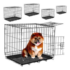 Metal Kennel Cage 2 Doors Crate Trays Pet Dog Small Medium Animal Puppy Carriers