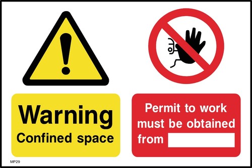 Warning confined space permit - confined,