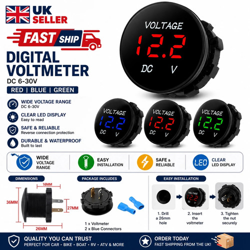 12v 24v led digital voltmeter - 12v,