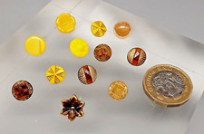 12 Tiny Vintage Shades of  Yellow & Amber Moulded Glass Buttons 9mm -11mm approx