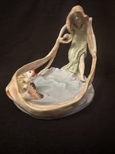 Rare, Art Nouveau Figural Dish-VON STIERHOLZ, GERMANY-LADY, FISH, POOL
