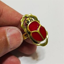 Vintage brass scarab ring red