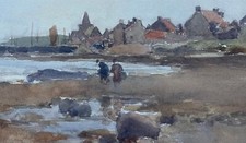Scottish Watercolour Beachcombing St Monans by Albert Ernest Brockbank 1862-1958