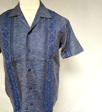 Dark Blue Cuban Shirt Swing Rockabilly 50s guayabera retro embroidery mens 