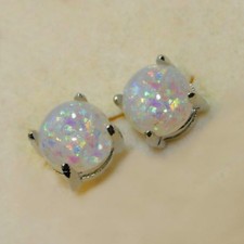 Women's Beautiful 18ct White Gold Filled Colourful Opal Round Stud Earrings UK