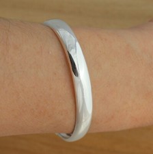 Solid 925 Sterling Silver Bangle Bracelet Plain Oval 8 mm D-Shape UK Hallmarked