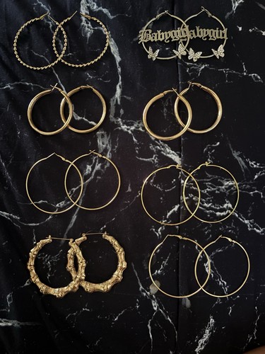 Gold tone hoop earrings bundle - tone,