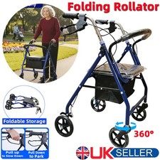 Foldable Lightweight Rollator Mobility Walker 4 Wheeled Walking Aid w/ Seat Bag