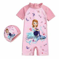 Kids Girls One Piece Surf Sun Mermaid Princess Swim Swimming Costume Cap Beach