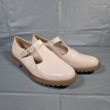 Clarks Griffin Mia Patent Frill T-Bar Shoes Womens UK 6D Beige Flat Buckle Punk