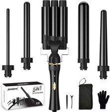 janelove Hair Curler 5 in 1 Curling Wand Set with 3 Barrel Hair Waver and 4 Int