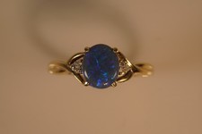 Special 9ct Genuine Australian Black Opal & Diamond Ring - Dreamy!