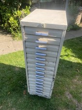 Vintage Retro 80s White Metal Filing Drawers Tools Office Artisan Storage