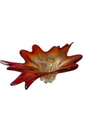 Murano Freeform Centrepiece Bowl Large 1960s Orange Clear Spash 19x13 Sommerso