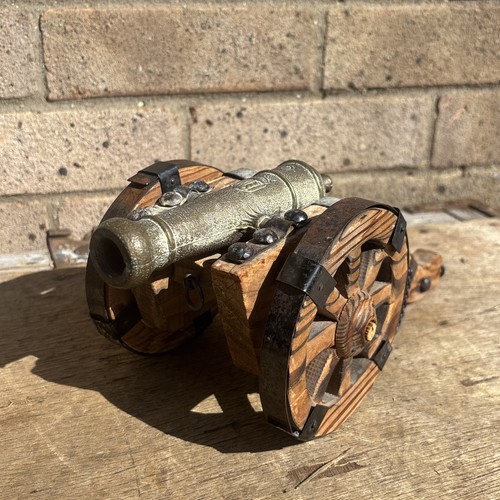 Vintage cannon wood - wood, brass