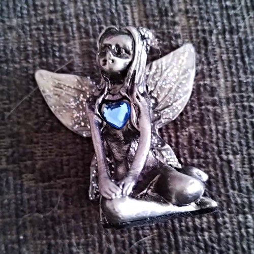 Small pewter fairy with blue - fairy,