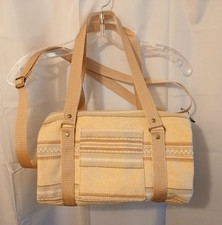 New Canvas Upholstery Mini Duffle Travel Bag Tan Sage embroidered Shoulder Cross